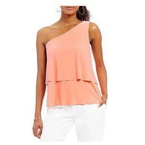 H by Halston Women's Blouse L One Shoulder Tiered Coral Color Size:  L